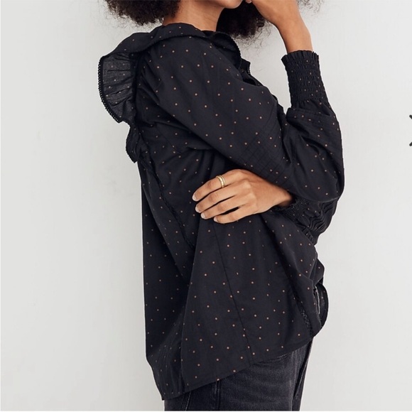 Madewell Voile ruffle pin tuck Black top XS - Picture 3 of 16